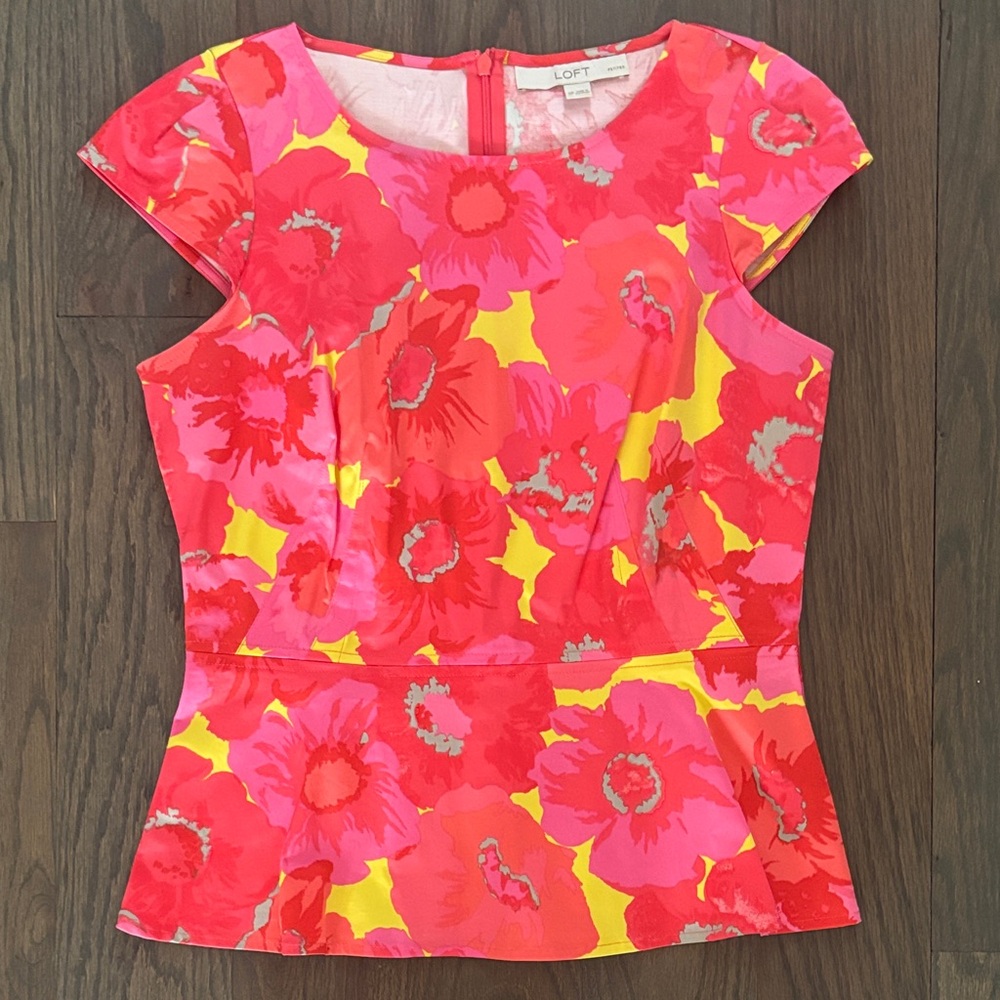 LOFT Women’s Floral Blouse - Red & Yellow, Size 0p